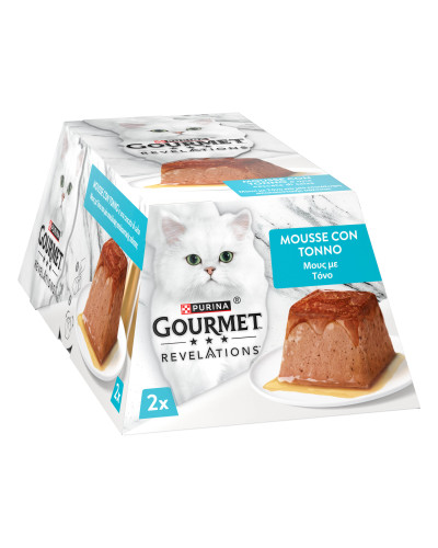 Вологий корм GOURMET Revelations для дорослих котів, мус з підливкою, що стікає, з тунцем, 2x57 г