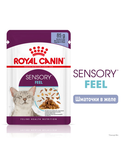 Вологий корм для дорослих котів ROYAL CANIN SENSORY FEEL JELLY шматочки у желе 85 г, стимулює відчуття корму