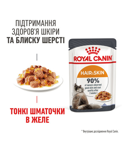 Влажный корм для взрослых кошек ROYAL CANIN HAIR&amp;amp;amp;amp;amp;SKIN CARE IN JELLY 85 г