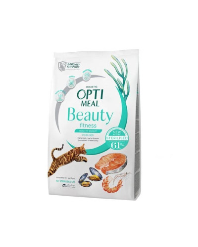 Сухий корм для кішок Optimeal Beauty Fitness Healthy Weight Adult Sterilised 1,5 кг – морепродукти