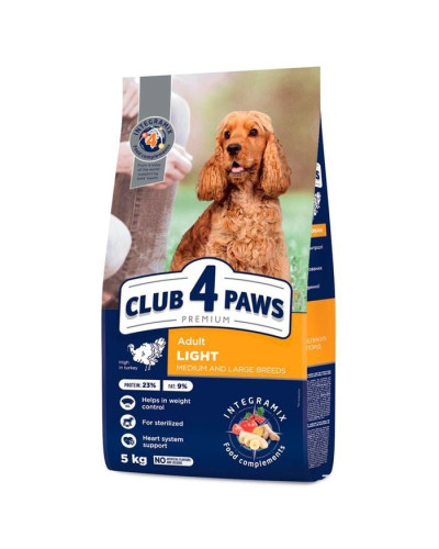 Сухий корм для собак Club 4 Paws Premium Adult Medium & Large Breeds Light 5 кг - індичка